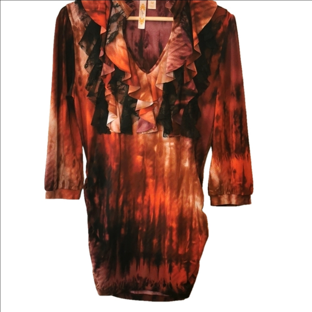 Adiva Floral/ Lace Blouse Tunic. Size Medium. Boho style